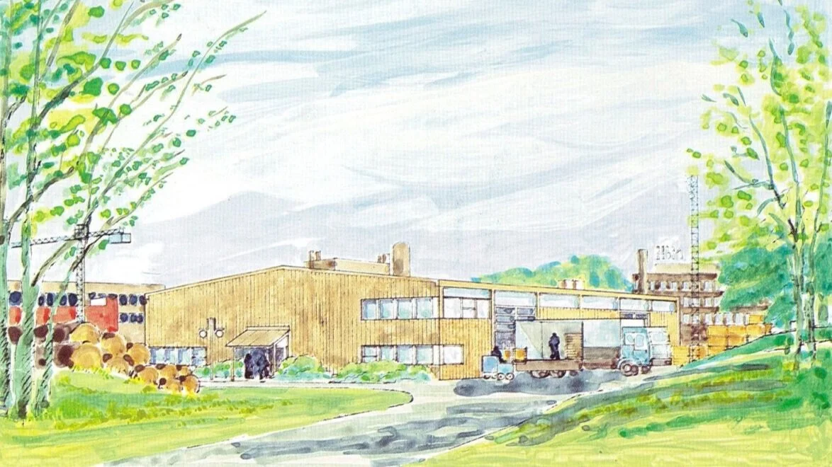 Akvarellillustration av en SVT Aapro industrifastighet